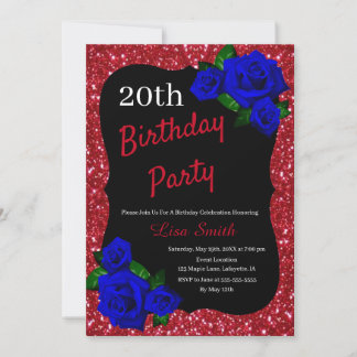 Jeglicher Geburtstag Roter Glitzer Deep Blue Rose Einladung