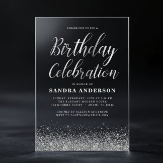 Jeglicher Geburtstag Silber Moderner Glitzer Acryleinladungen