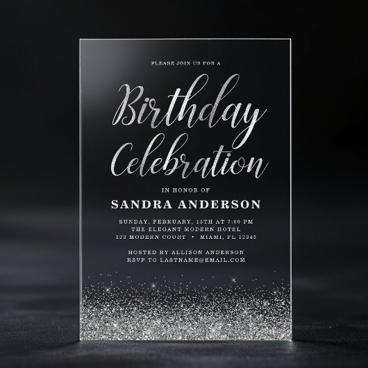 Jeglicher Geburtstag Silber Moderner Glitzer Acryleinladungen