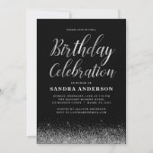 Jeglicher Geburtstag Silver Black Modern Glitzer Einladung (Vorderseite)