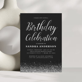 Jeglicher Geburtstag Silver Black Modern Glitzer Einladung