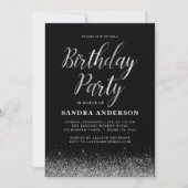 Jeglicher Geburtstag Silver Black Modern Glitzer Einladung (Vorderseite)