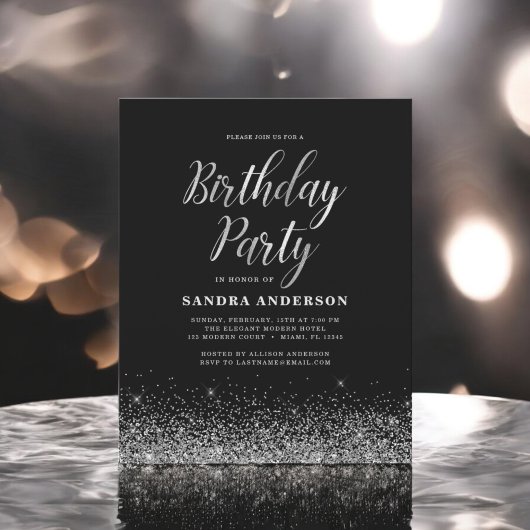 Jeglicher Geburtstag Silver Black Modern Glitzer Flyer