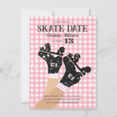 Jeglicher Gingham Pink Disco Roller Skate Geburtst Einladung (Vorderseite)