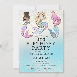 Jeglicher Glitzer Mermaid Girl Birthday Einladung