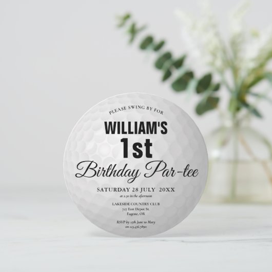 Jeglicher Golf Birthday Party Golf Ball Einladung (Stehend Vorderseite)