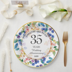 Jeglicher Hochzeitstag (35) Gold Frame Berries Pappteller