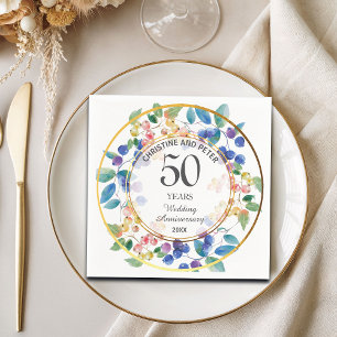 Jeglicher Hochzeitstag (50) Gold Frame Berries Serviette