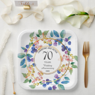 Jeglicher Hochzeitstag (70) Gold Frame Berries Pappteller