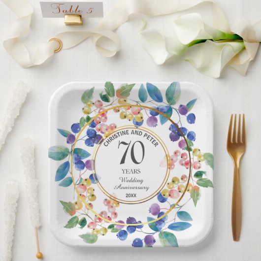 Jeglicher Hochzeitstag (70) Gold Frame Berries Pappteller (Hochzeit)