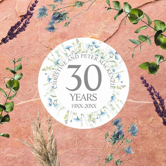 Jeglicher Hochzeitstag blauer Blütenblumen Runder Aufkleber