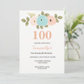 Jeglicher Hübscher Pfirsich 100. Geburtstag lädt e Einladung (Stehend Vorderseite)