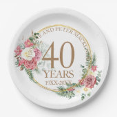 Jeglicher Jahrestag der Hochzeitsblüte bei Rose Pappteller (Vorderseite)