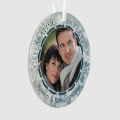 Jeglicher Jubiläum, 2-Foto, Blau und Weiß Bokeh Ornament (Vorderseite)