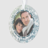 Jeglicher Jubiläum, 2-Foto, Blau und Weiß Bokeh Ornament (Vorderseite)