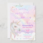 Jeglicher magischer Regenbogen Einhorn Gold Geburt Einladung (Vorderseite)