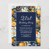 Jeglicher orangefarbene weiße Blume Navy Blue Gebu Einladung (Vorderseite)