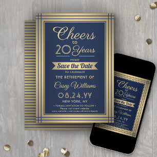 Jeglicher Ruhestand Elegant Navy Blue Gold Save The Date