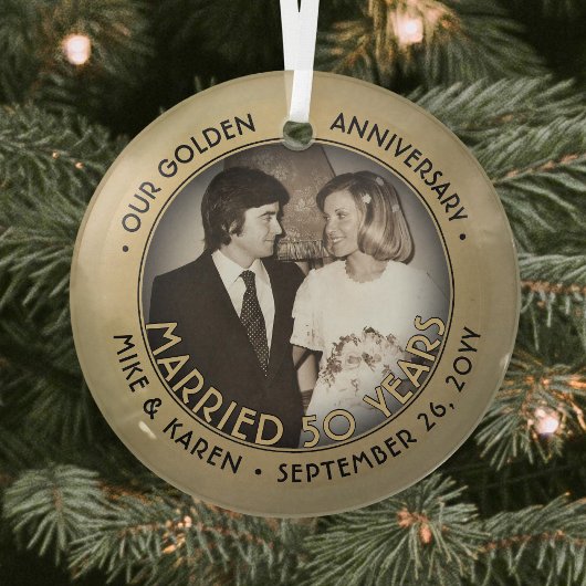 Jeglicher Text 1 Foto Golden 50. Wedding Anniversa Ornament Aus Glas