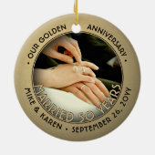 Jeglicher Text 2 Foto Golden 50. Wedding Anniversa Keramik Ornament (Hinten)