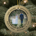 Jeglicher Text 2 Foto Golden 50. Wedding Anniversa Keramik Ornament<br><div class="desc">Feiern Sie ein fröhliches goldenes 50-jähriges Hochzeitstag mit einem maßgeschneiderten 2-Foto "Verheiratet 50 Jahre" Keramik in Schwarz und Gold. Alle Texte und Bilder auf dieser Vorlage sind einfach zu personalisieren und können auf Vorder- und Rückseite unterschiedlich oder gleich sein. (IMAGE & TEXT DESIGN TIPS: 1) Um die Position der Formulierung...</div>