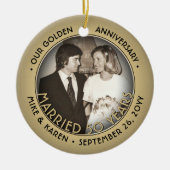 Jeglicher Text 2 Foto Golden 50. Wedding Anniversa Keramik Ornament (Vorne)