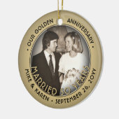 Jeglicher Text 2 Foto Golden 50. Wedding Anniversa Keramik Ornament (Links)