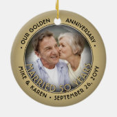 Jeglicher Text 2 Foto Golden 50. Wedding Anniversa Keramik Ornament (Hinten)
