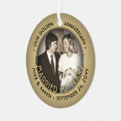 Jeglicher Text 2 Foto Golden 50. Wedding Anniversa Ornament Aus Metall (Vorderseite links)