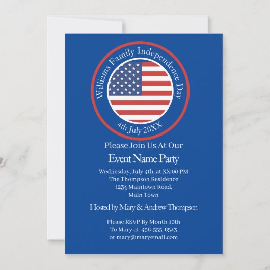 Jeglicher Text USA Flag Independence Day 4. Juli Einladung (Vorderseite)