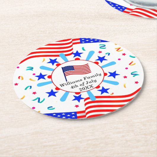 Jeglicher Text USA Flag Independence Day 4. Juli Runder Pappuntersetzer (Angewinkelt)