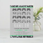 Jeglicher Videospiellevel Up Gamer Geburtstag Einladung (Stehend Vorderseite)