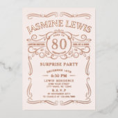 Jeglicher Vintager Whiskey-Thema Rose Gold Geburts Folieneinladung (Vorderseite)