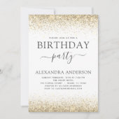 Jeglicher White Gold Glitzer Geburtstag ist modern Einladung (Vorderseite)