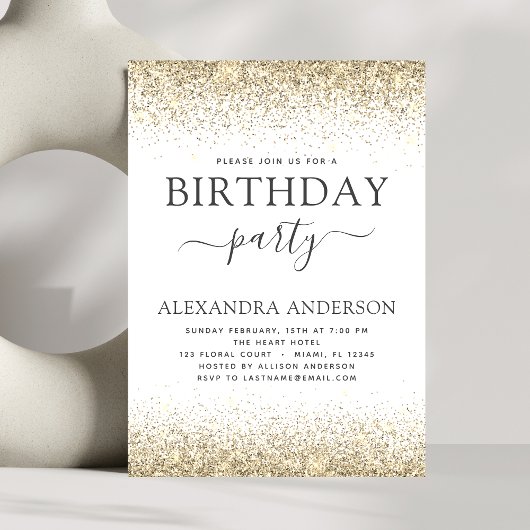 Jeglicher White Gold Glitzer Geburtstag ist modern Einladung