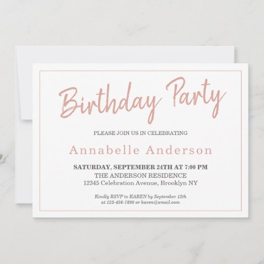 Jeglicher zeitgemäße rosa Rose Gold Sparkle Geburt Einladung (Vorderseite)