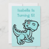 Jegliches Alter Aquamarin T Rex Dinosaurier Geburt Einladung (Rückseite)