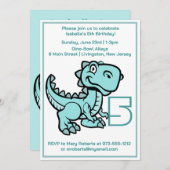 Jegliches Alter Aquamarin T Rex Dinosaurier Geburt Einladung (Vorne/Hinten)