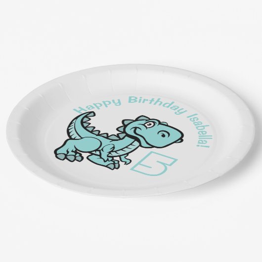 Jegliches Alter Aquamarin T Rex Dinosaurier Geburt Pappteller (Schrägansicht)