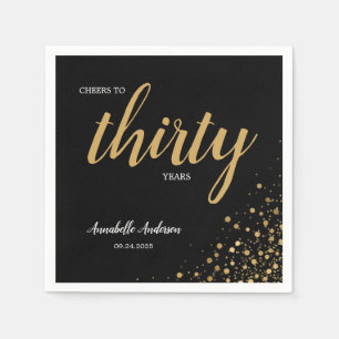 Jegliches Alter bejubelt 30 Black Gold Confetti Ge Serviette