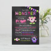 Jegliches Alter Chalkboard Kleines Monster Mädchen Einladung (Stehend Vorderseite)