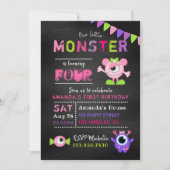 Jegliches Alter Chalkboard Kleines Monster Mädchen Einladung (Vorderseite)