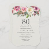 Jegliches Alter Elegant White Rose Floral 80. Gebu Einladung (Vorne/Hinten)