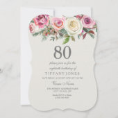 Jegliches Alter Elegant White Rose Floral 80. Gebu Einladung (Vorderseite)