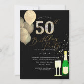 Jegliches Alter, Gold Glitzer Balloons Diamant Einladung (Vorderseite)