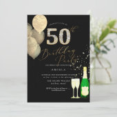 Jegliches Alter, Gold Glitzer Balloons Diamant Einladung (Stehend Vorderseite)