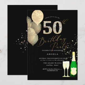 Jegliches Alter, Gold Glitzer Balloons Diamant Einladung