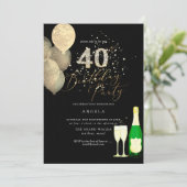 Jegliches Alter, Gold Glitzer Balloons Diamond Einladung (Stehend Vorderseite)