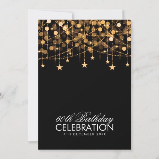 Jegliches Alter Gold String Lights & Stars Einladung (Rückseite)