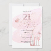 Jegliches Alter, rosa Watercolor Champagner 21. Einladung (Vorderseite)
